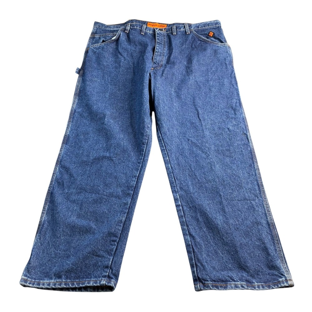 Wrangler‎ Riggs FR Jeans Men's 44x30 Straight Leg Carpenter Blue Denim Flame
